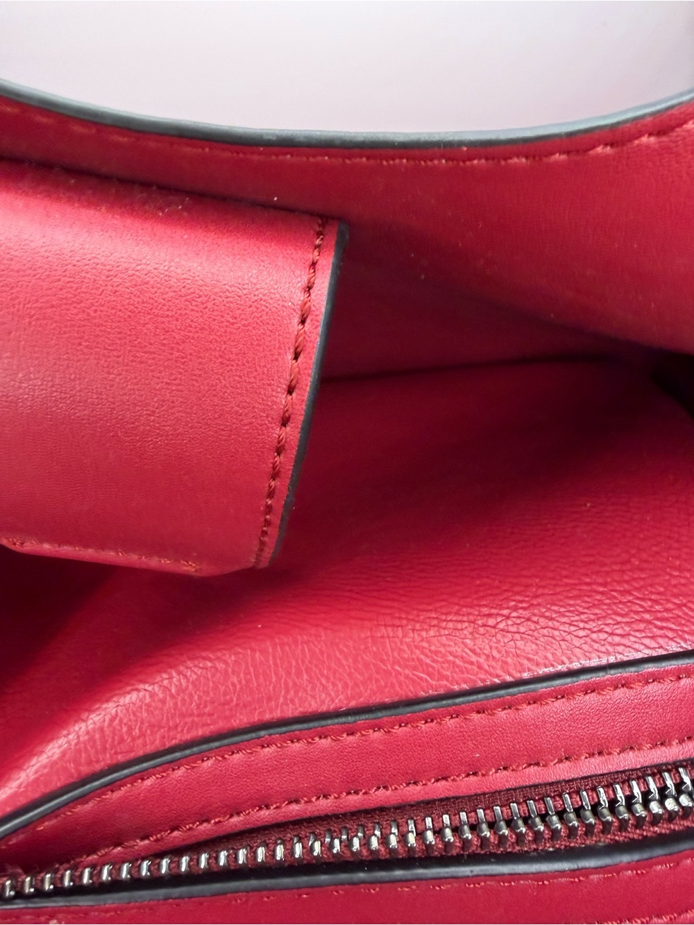 Calvin Klein Shelly Satchel Braided-Handle Red Leather Shoulder Bag - Picture 7 of 10